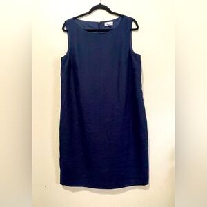 Kim Rogers Size 16 Navy 100% Linen Lined  Shift Dress Business Minimalist Classy